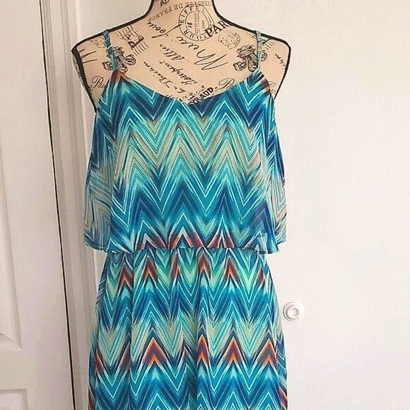 Rue21 Chiffon Sleeveless 2Step Sling Dress Size M Aqua/blue Print. 🌴 - Picture 1 of 7